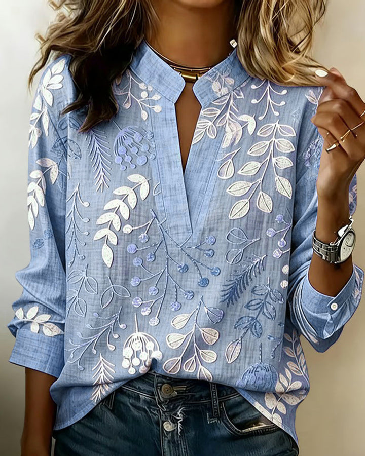 Floral Print V-Neck Blouse for Women