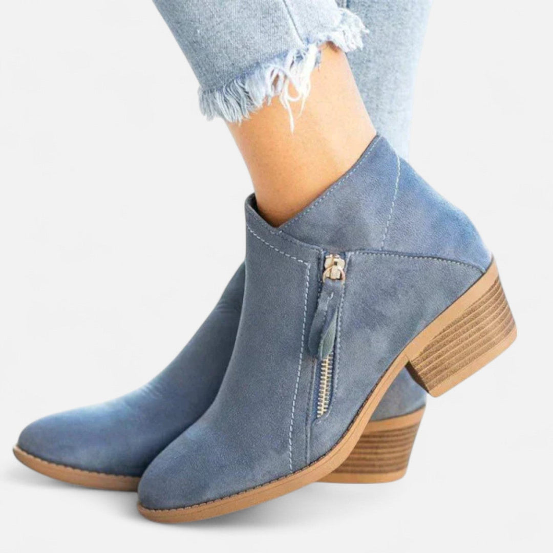 Block Heel Side Zip Ankle Boots for Women