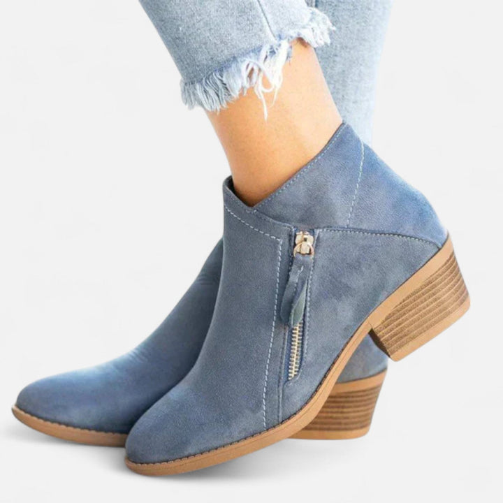 Block Heel Side Zip Ankle Boots for Women