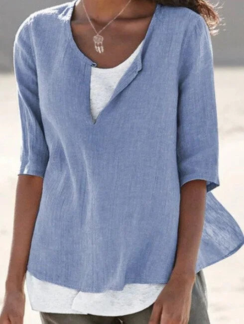 V-Notch Layered Hem Blouse for Women