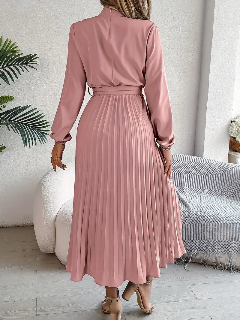 Stylish Pleated Midi Dress for Women with Adjustable Belt