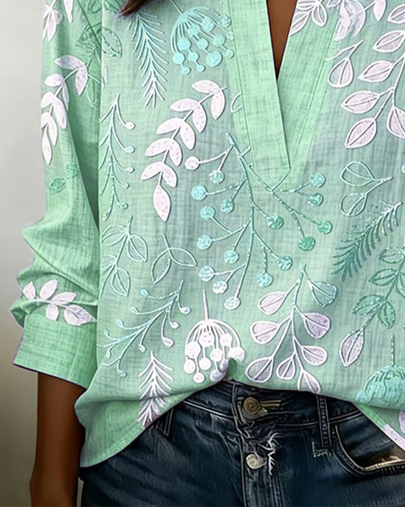 Floral Print V-Neck Blouse for Women