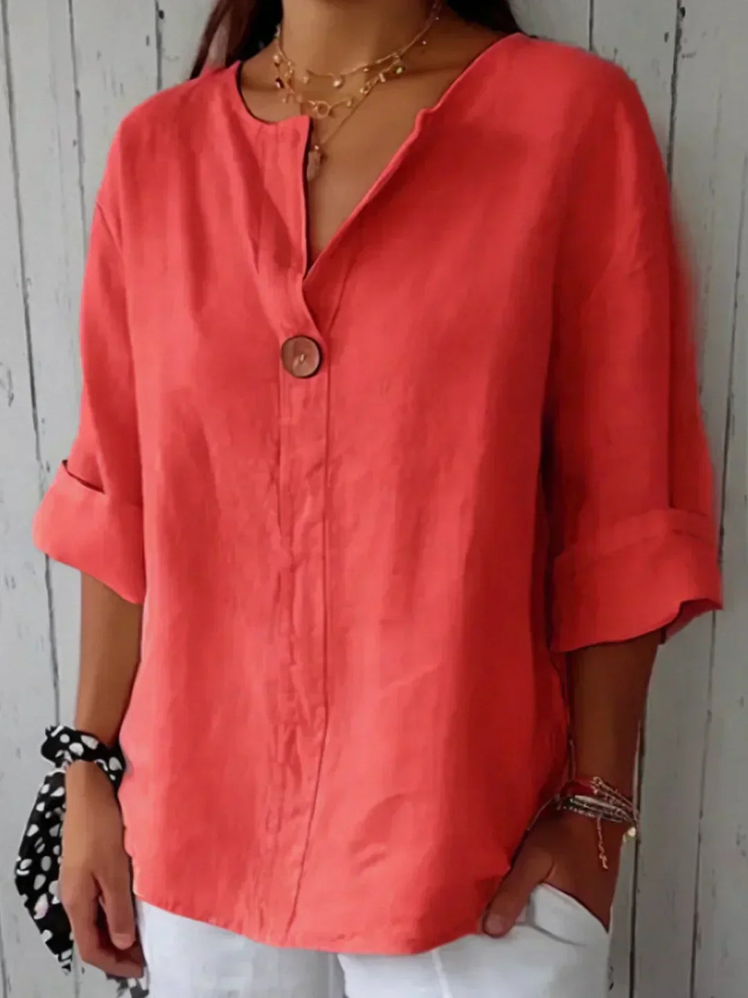Button-Up Linen Blouse for Women