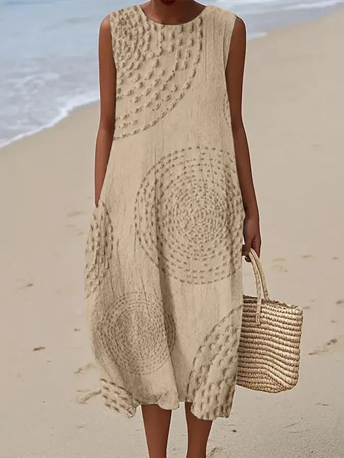 Embroidered Sleeveless Midi Dress for Women