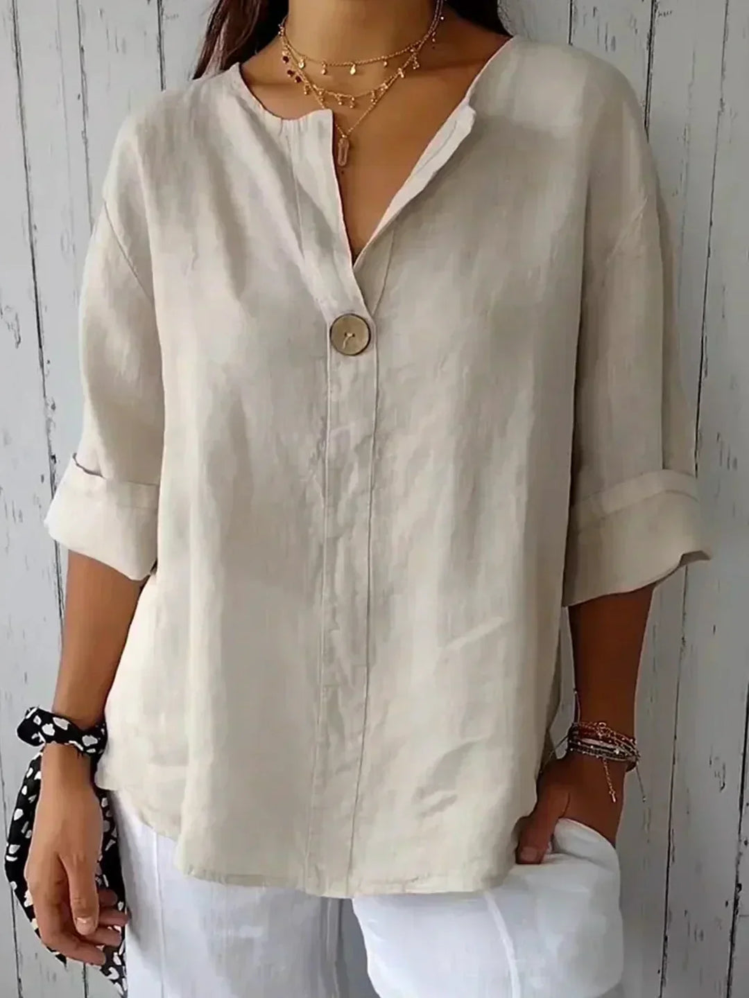 Button-Up Linen Blouse for Women