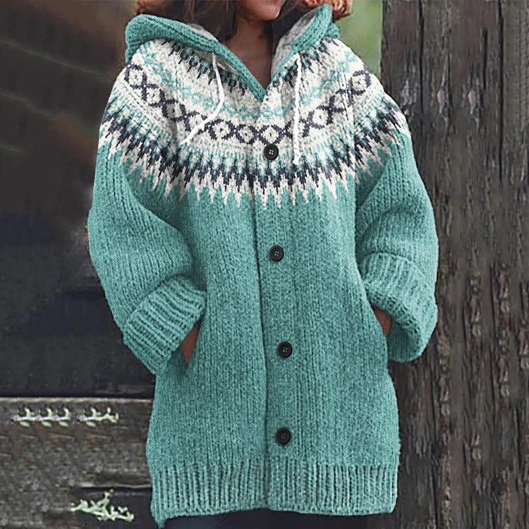 Nordic Hooded Knit Cardigan for Women