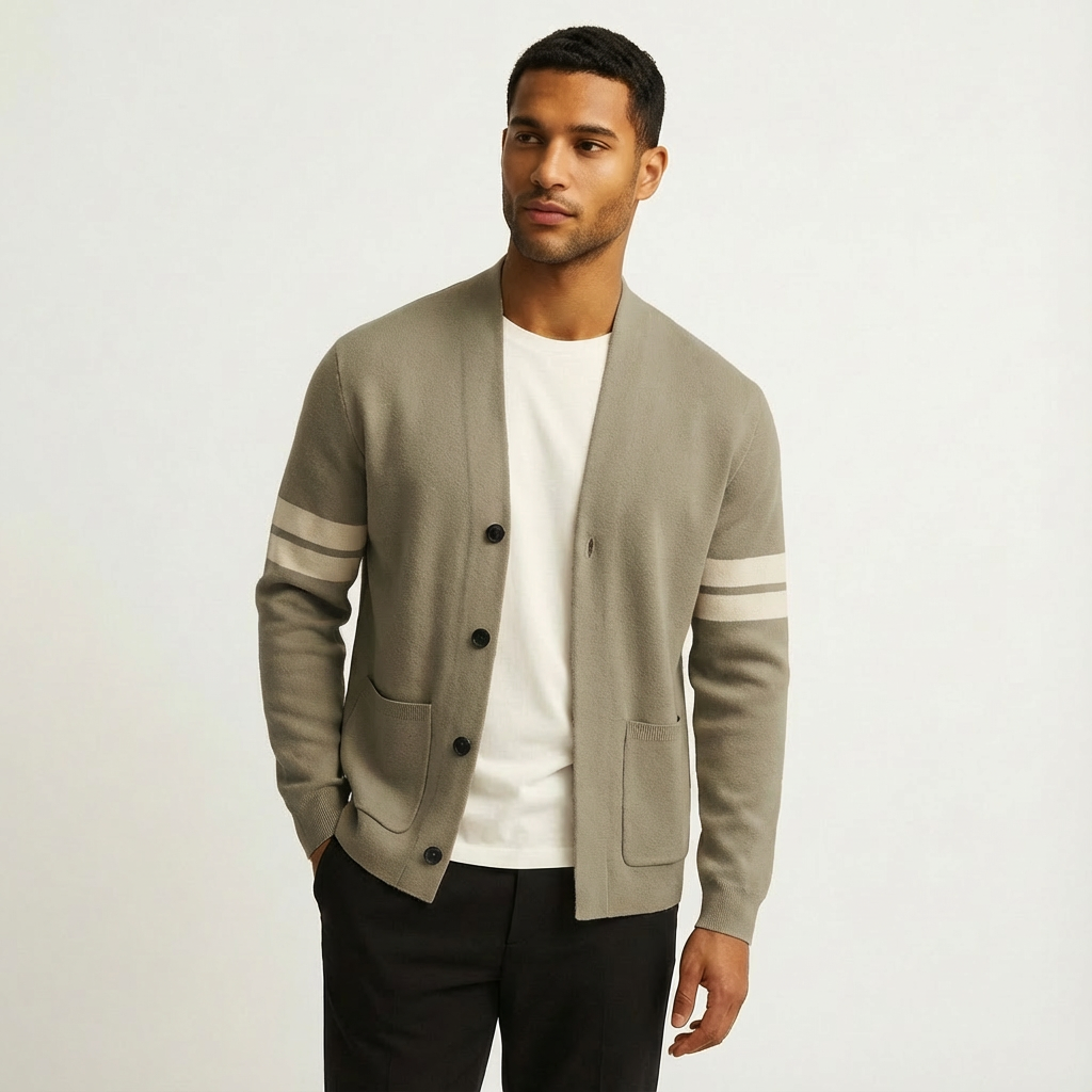 Merino Striped Sleeve Cardigan for Men