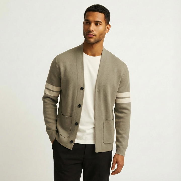 Merino Striped Sleeve Cardigan for Men