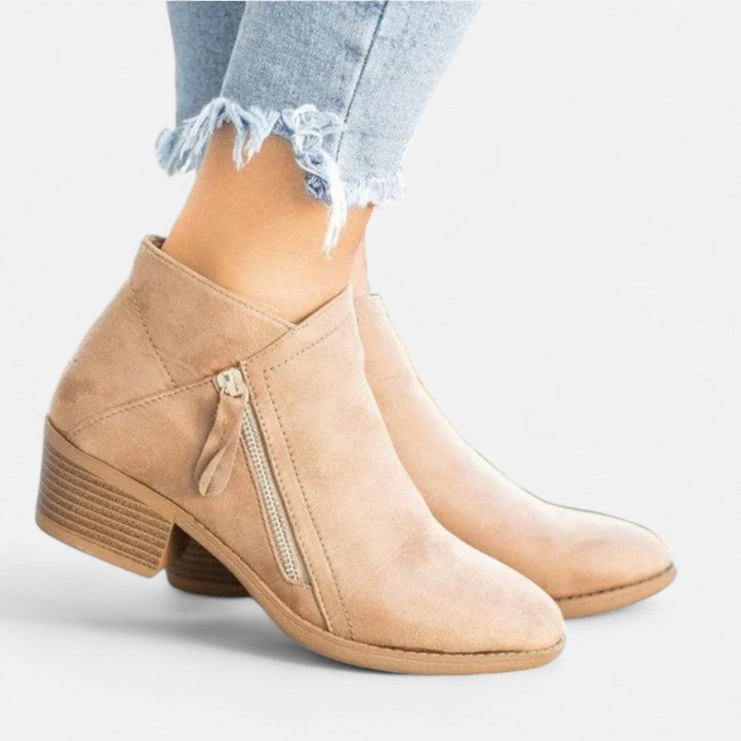 Block Heel Side Zip Ankle Boots for Women