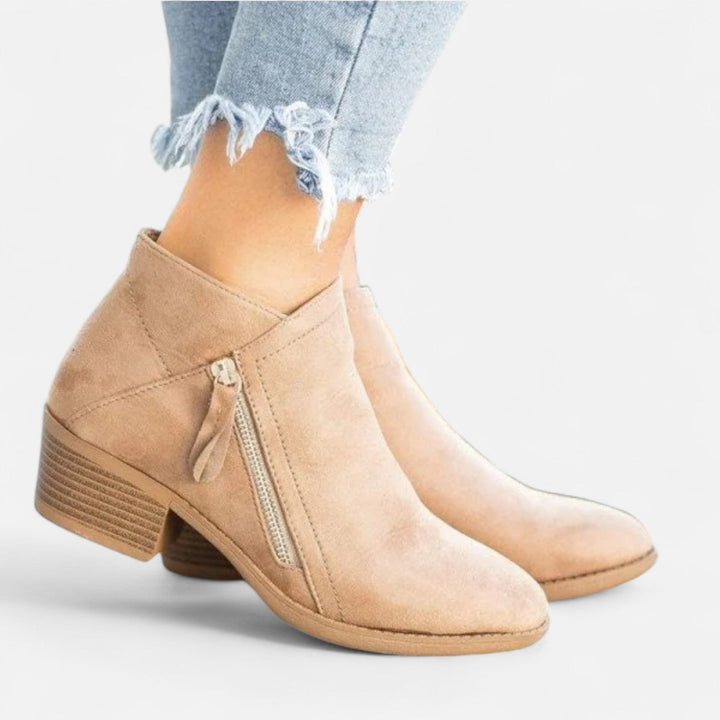 Block Heel Side Zip Ankle Boots for Women
