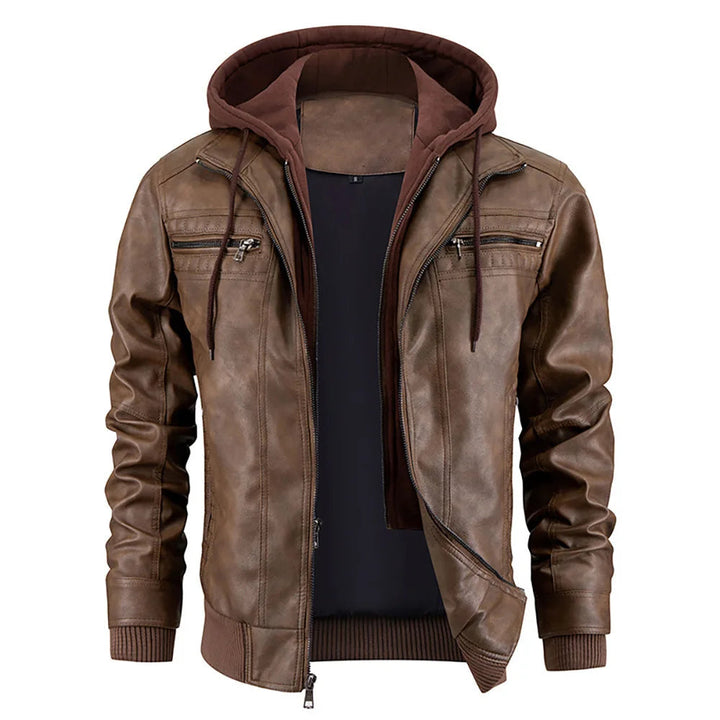 Hooded Leather Winter Coat for Men