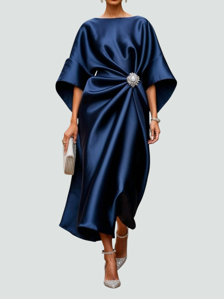 Draped Wide-Sleeve Midi Dress for Women