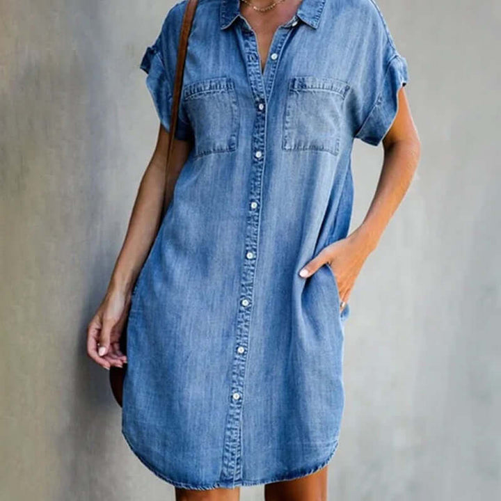 Stylish Denim Midi Dress with Flattering Fit
