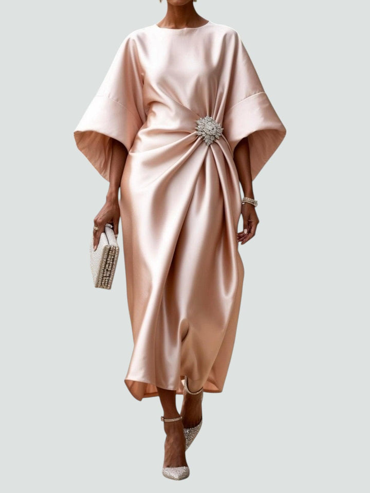 Draped Wide-Sleeve Midi Dress for Women