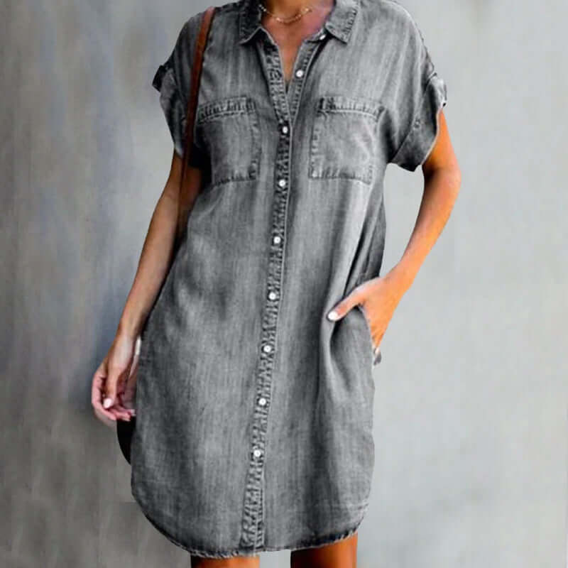 Stylish Denim Midi Dress with Flattering Fit
