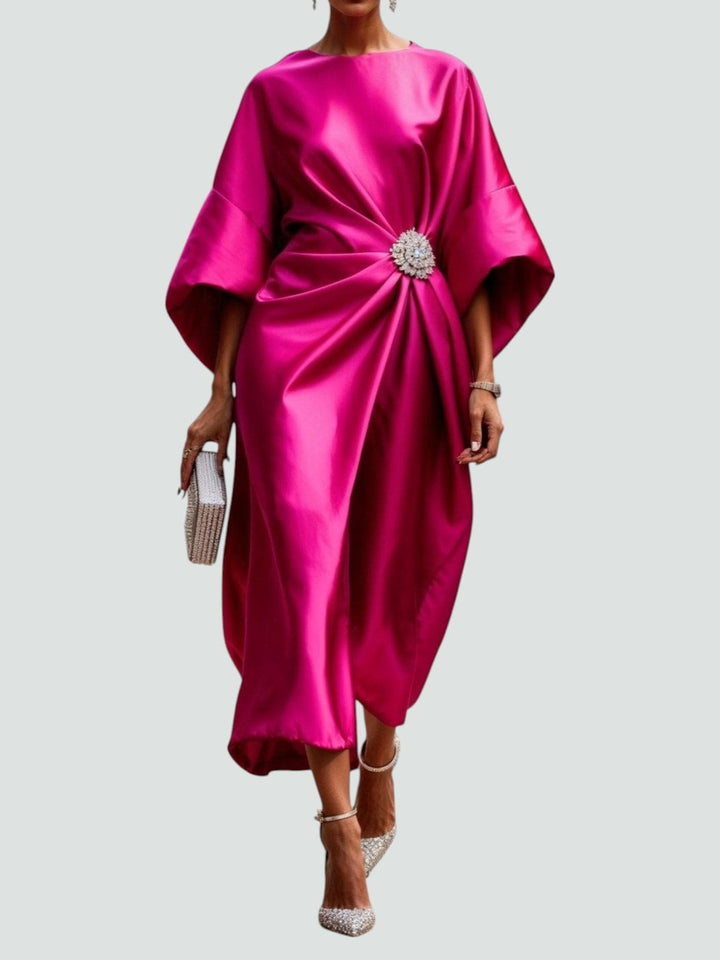 Draped Wide-Sleeve Midi Dress for Women