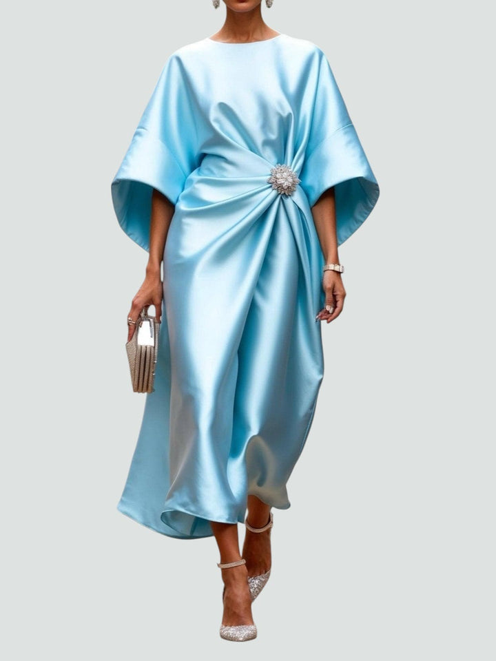 Draped Wide-Sleeve Midi Dress for Women