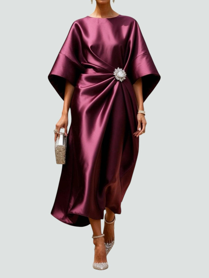 Draped Wide-Sleeve Midi Dress for Women