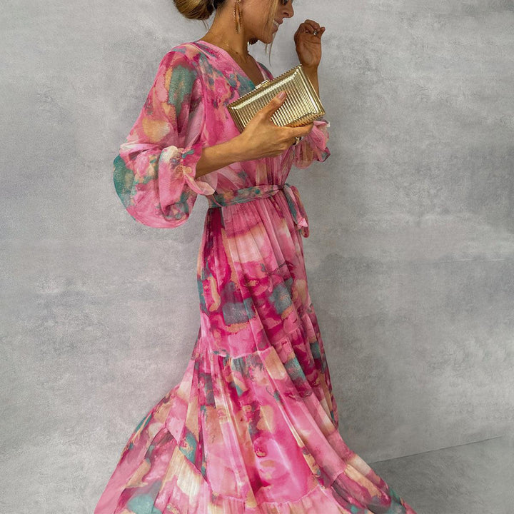 Elegant Floral Maxi Wrap Dress with Long Sleeves