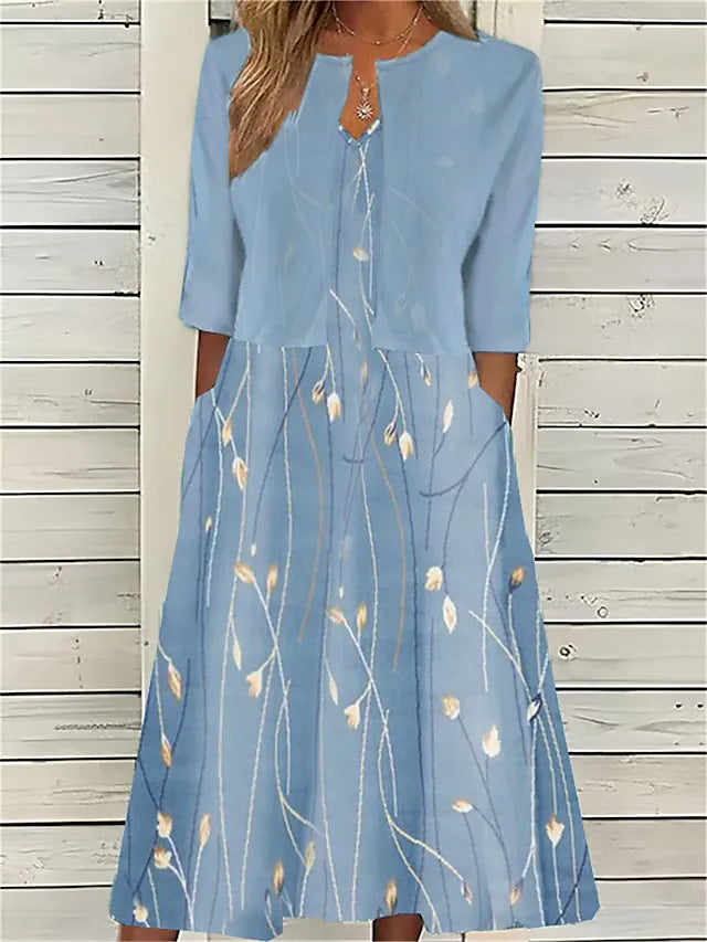Printed Midi Dress and Bolero Set for Women