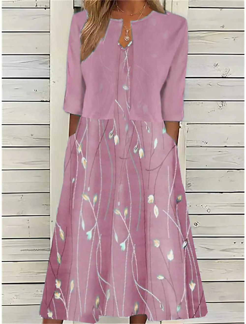 Printed Midi Dress and Bolero Set for Women