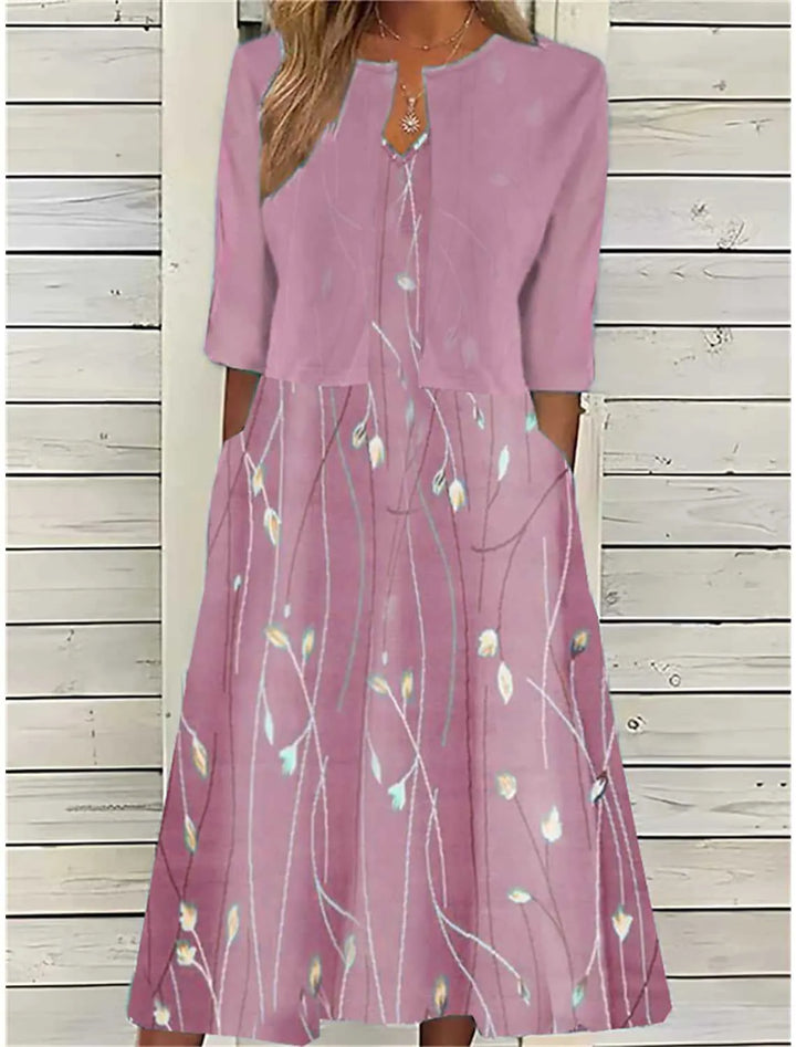Printed Midi Dress and Bolero Set for Women