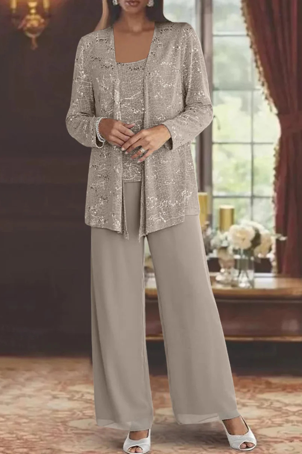 Three-Piece Wide-Leg Trouser Set for Women