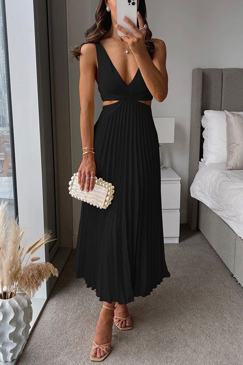 Pleated Skirt Midi Dress for Women