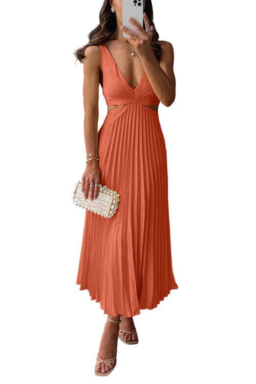 Pleated Skirt Midi Dress for Women