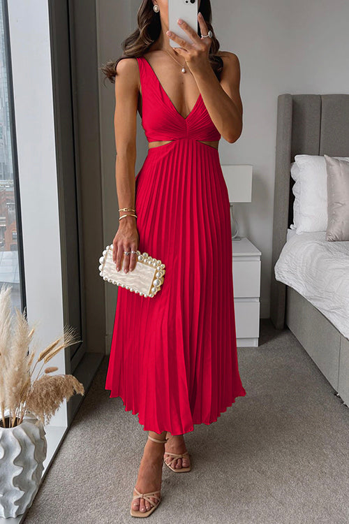Pleated Skirt Midi Dress for Women