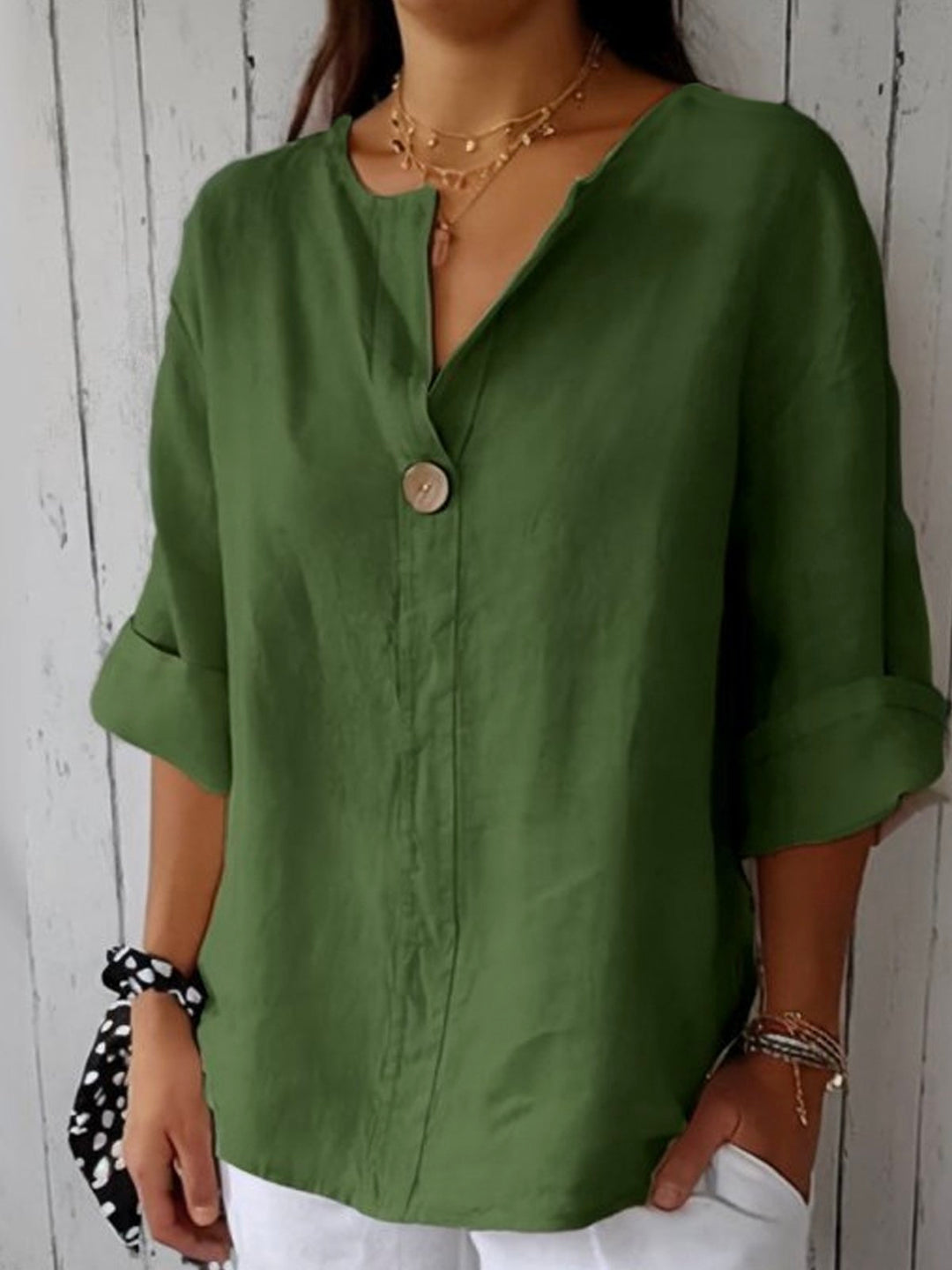 Button-Up Linen Blouse for Women