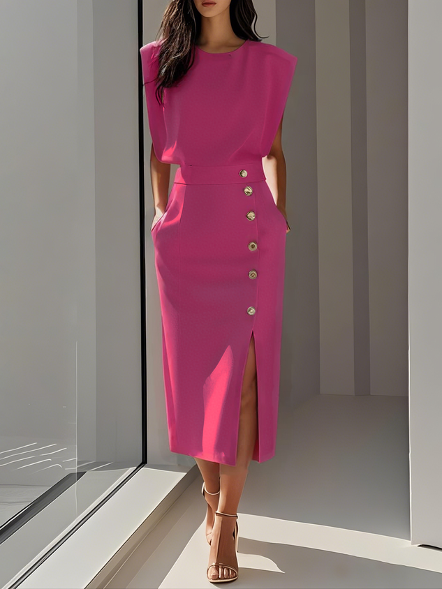 Sleeveless Button-Front Midi Dress for Women