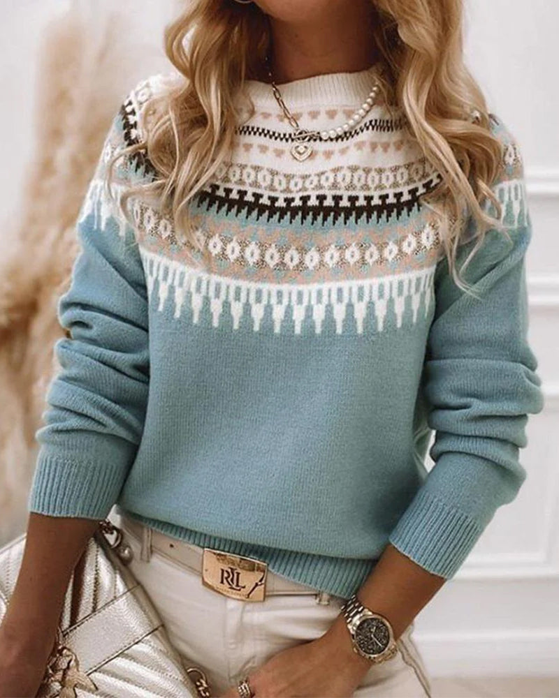 Fair Isle Mock Neck Knit Sweater for Women