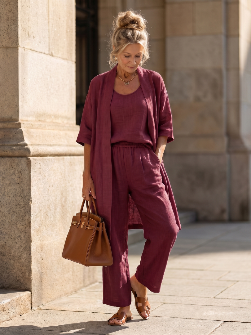 3 Piece Cardigan and Wide Leg Set for Women