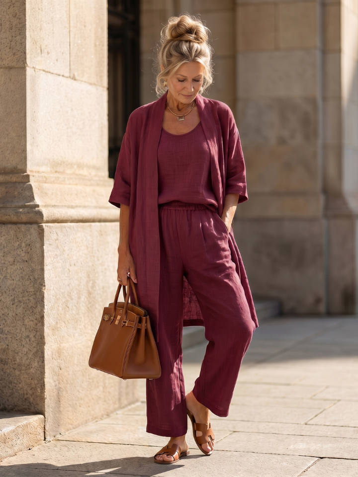 3 Piece Cardigan and Wide Leg Set for Women