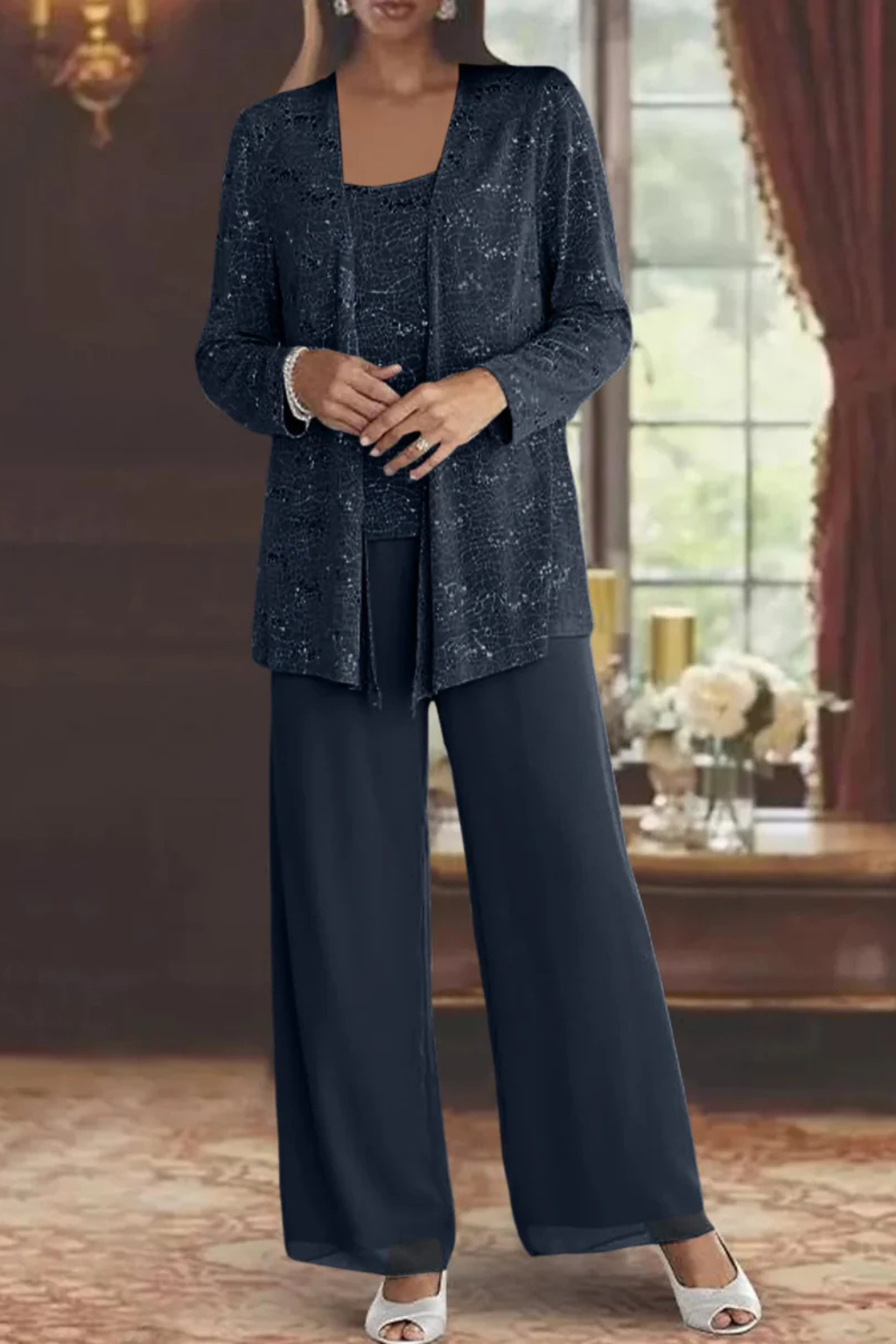 Three-Piece Wide-Leg Trouser Set for Women