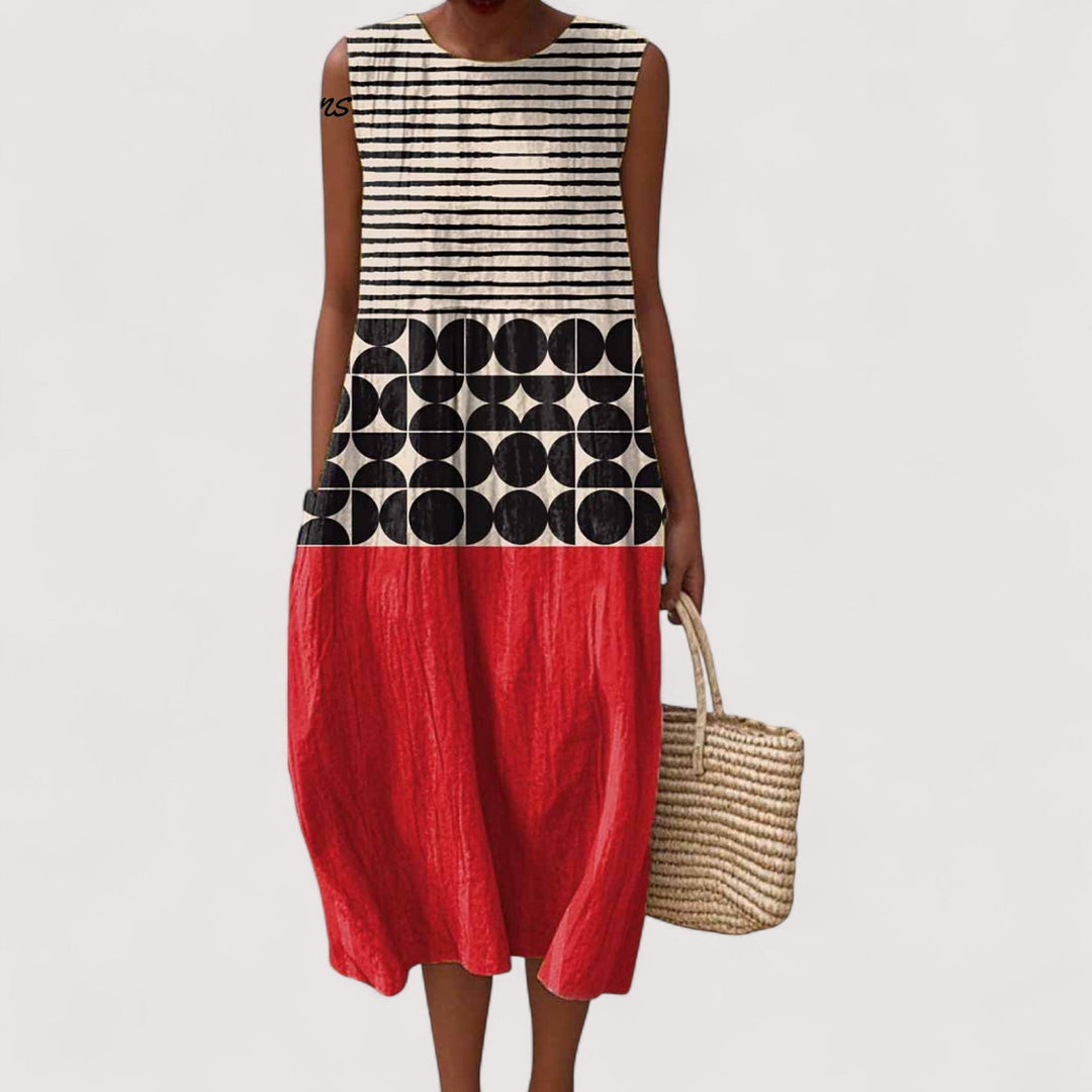 Colour Block Loose Midi Dress for Women