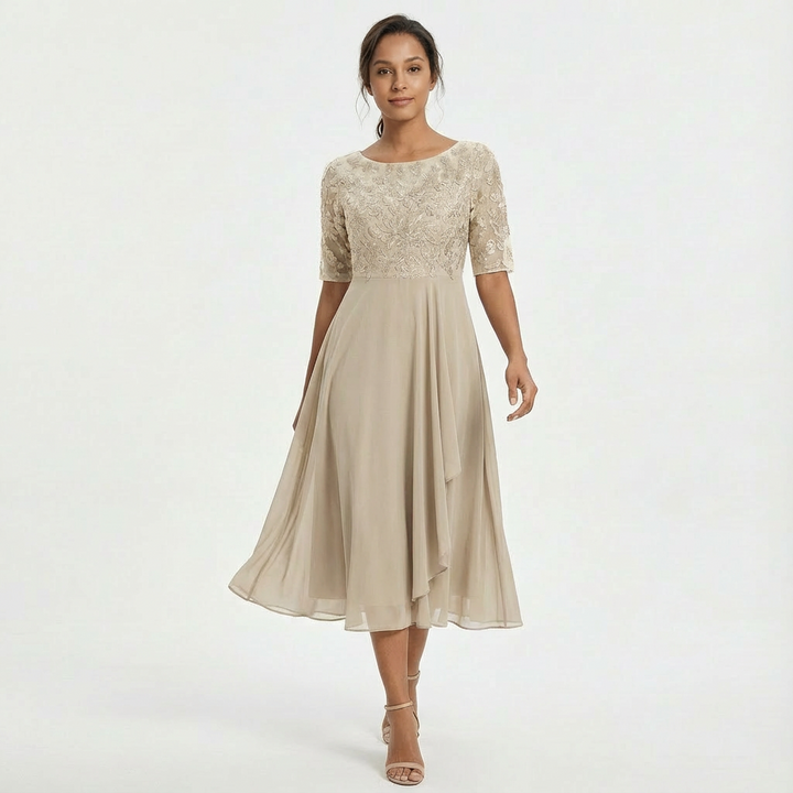Lace Midi Dress with Half Sleeves for Women