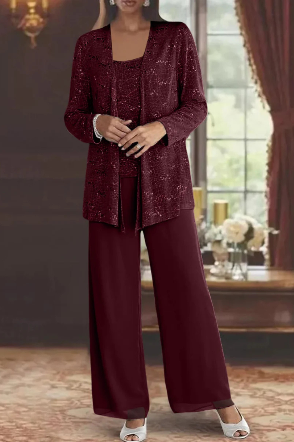 Three-Piece Wide-Leg Trouser Set for Women