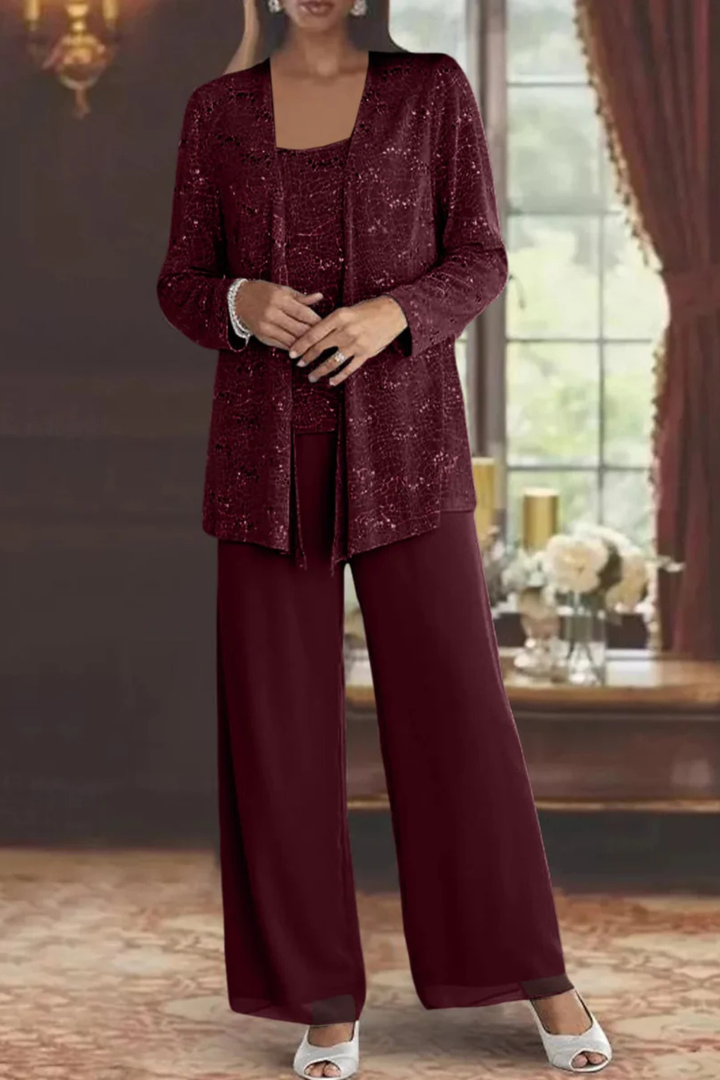 Three-Piece Wide-Leg Trouser Set for Women