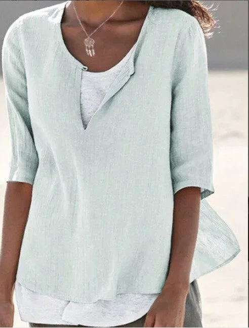V-Notch Layered Hem Blouse for Women