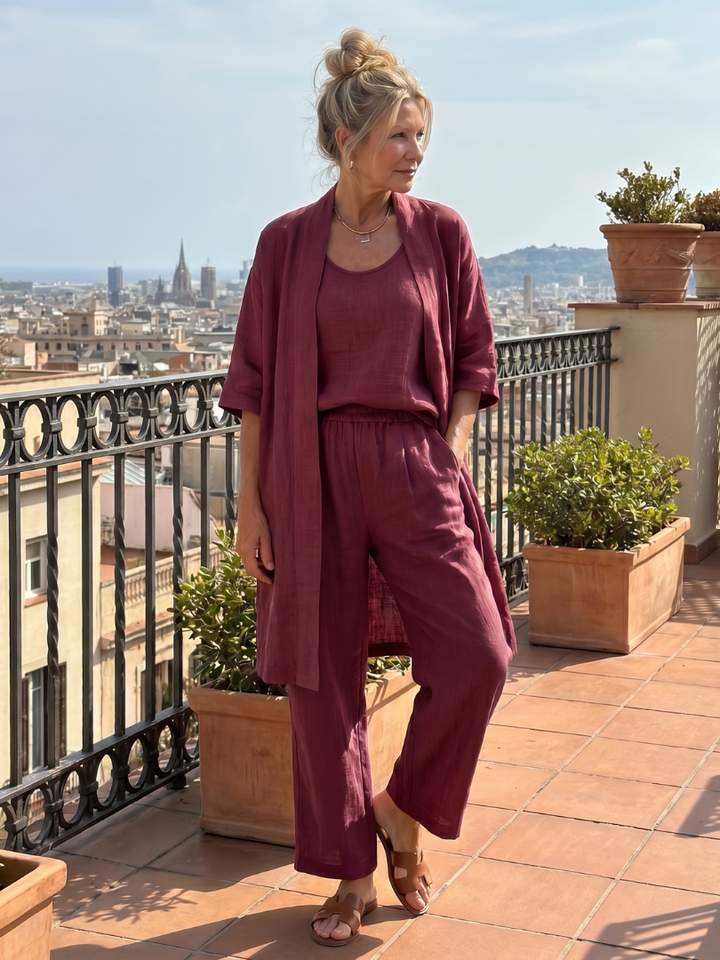 3 Piece Cardigan and Wide Leg Set for Women