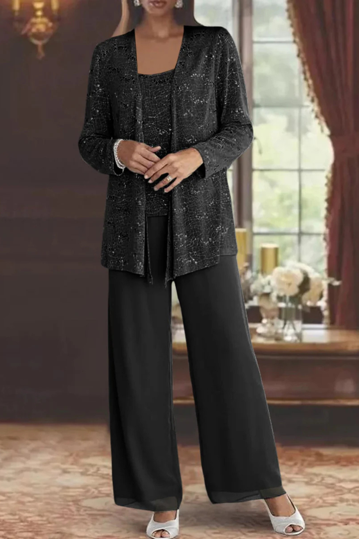 Three-Piece Wide-Leg Trouser Set for Women