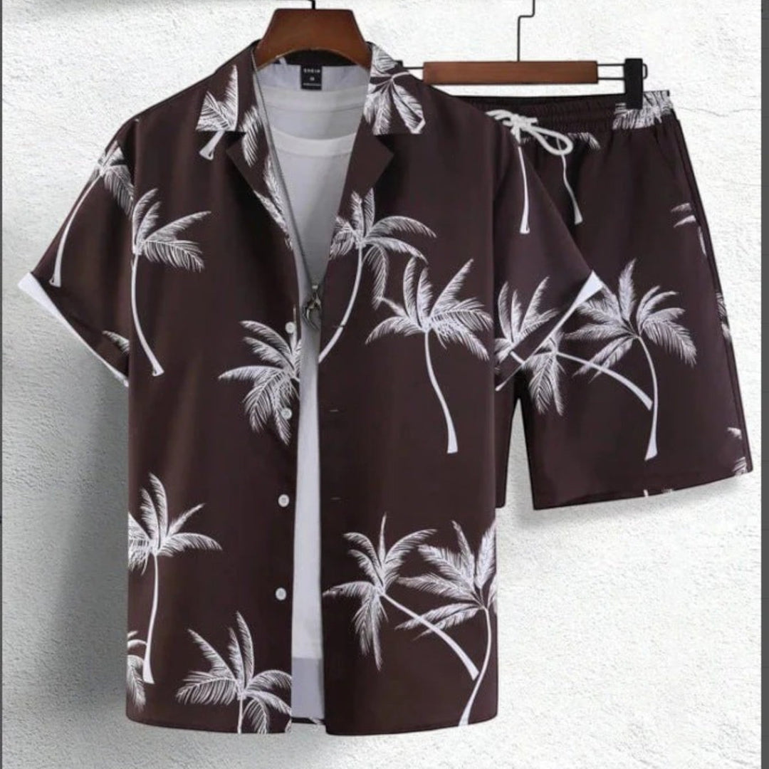 Tropical Print Shirt and Shorts Set for Men