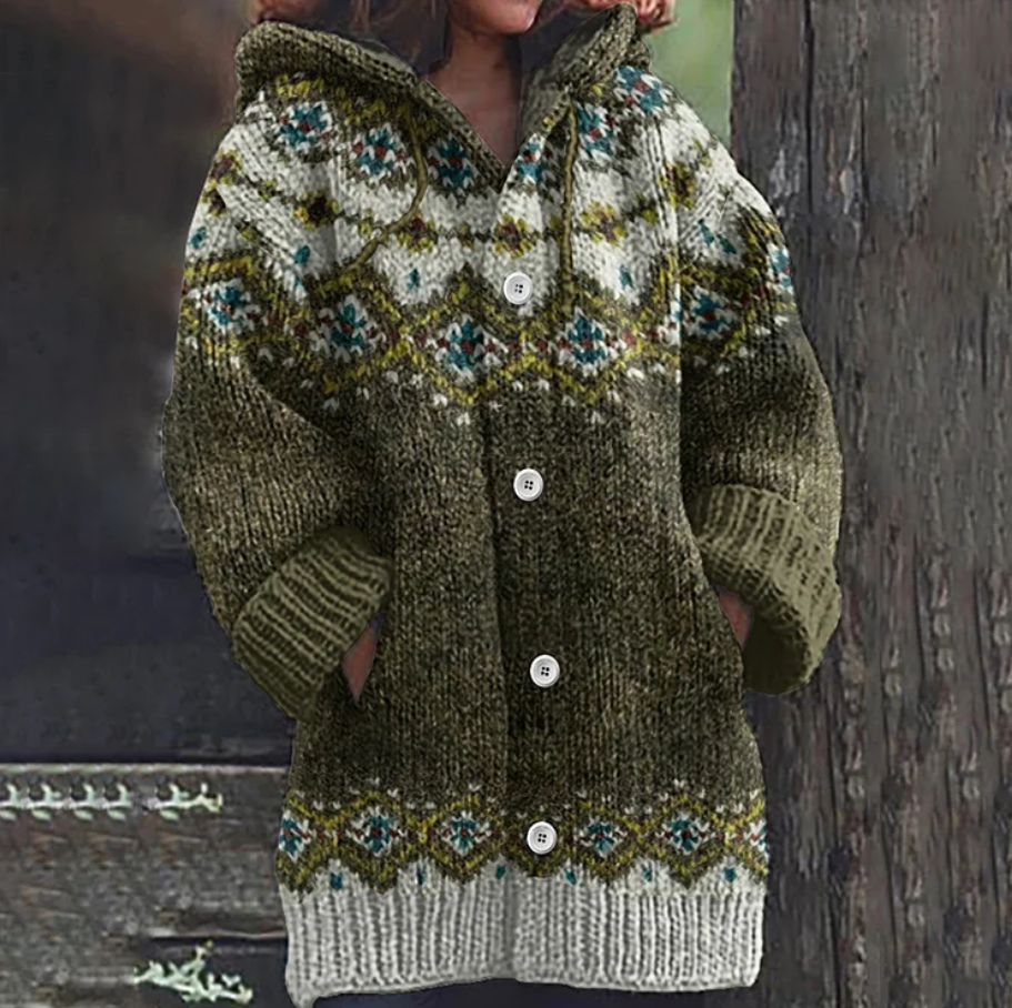 Nordic Hooded Knit Cardigan for Women