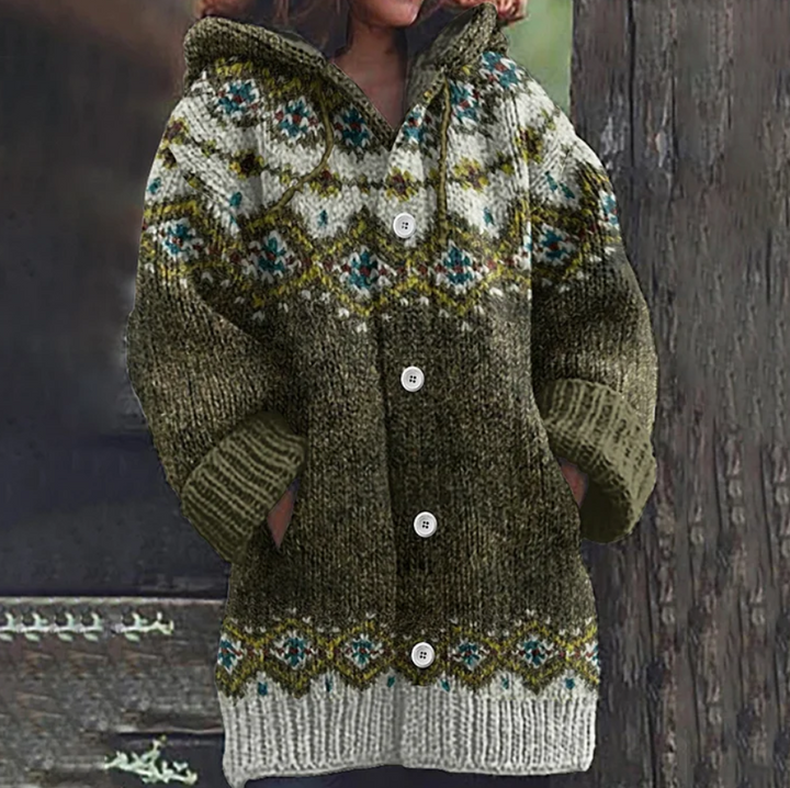 Nordic Hooded Knit Cardigan for Women