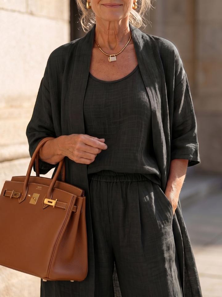 3 Piece Cardigan and Wide Leg Set for Women