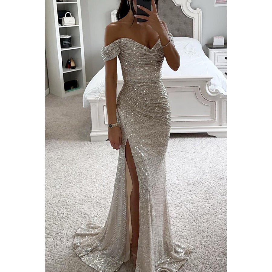 Off-Shoulder Slit Maxi Dress for Women