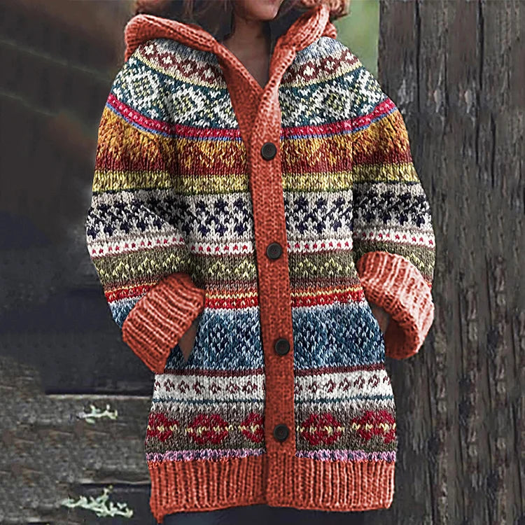 Nordic Hooded Knit Cardigan for Women