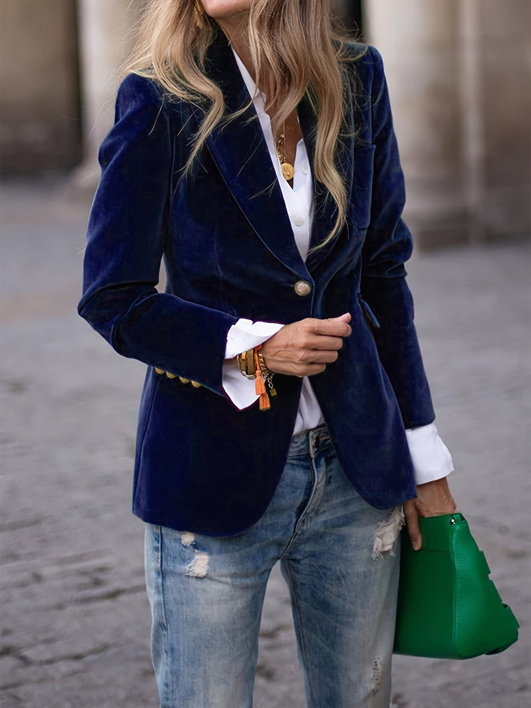 Velvet Single-Button Tailored Blazer for Women